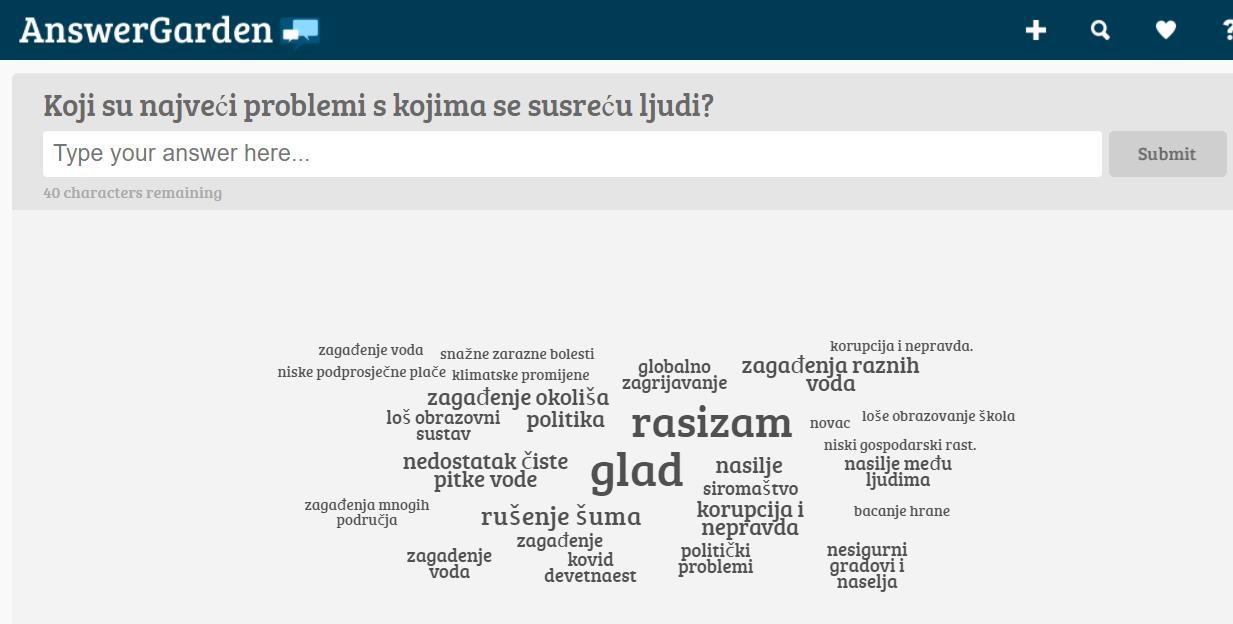 AnswerGarden - globalni ciljevi odrivog razvoja